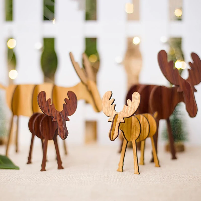 

1P Christmas Decoration Wooden Crafts Elk Deer Pendants Ornaments DIY Ornaments Xmas Tree Kid Gift Christmas Party Decoration