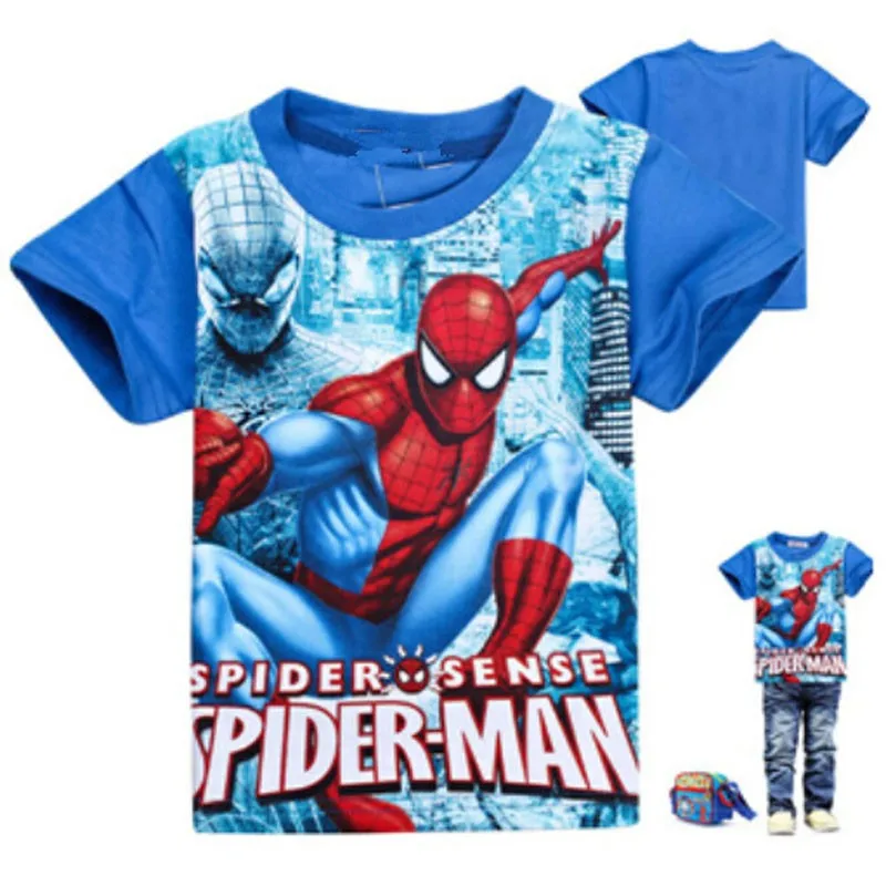 Новые летние детские футболки для мальчиков 3-9 лет, футболки для мальчиков в стиле динозавра и Человека-паука, классические топы с рисунками животных и героев, шорты для маленьких мальчиков - Цвет: TQ02 blue