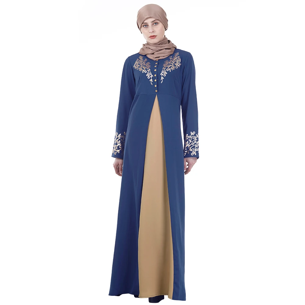 

Gold Stamping Women's Muslim Dress Long Sleeve Abaya Dubai Arabic Lace Cardigain Patchwork Turkey Islam Prayer Caftan Marocain