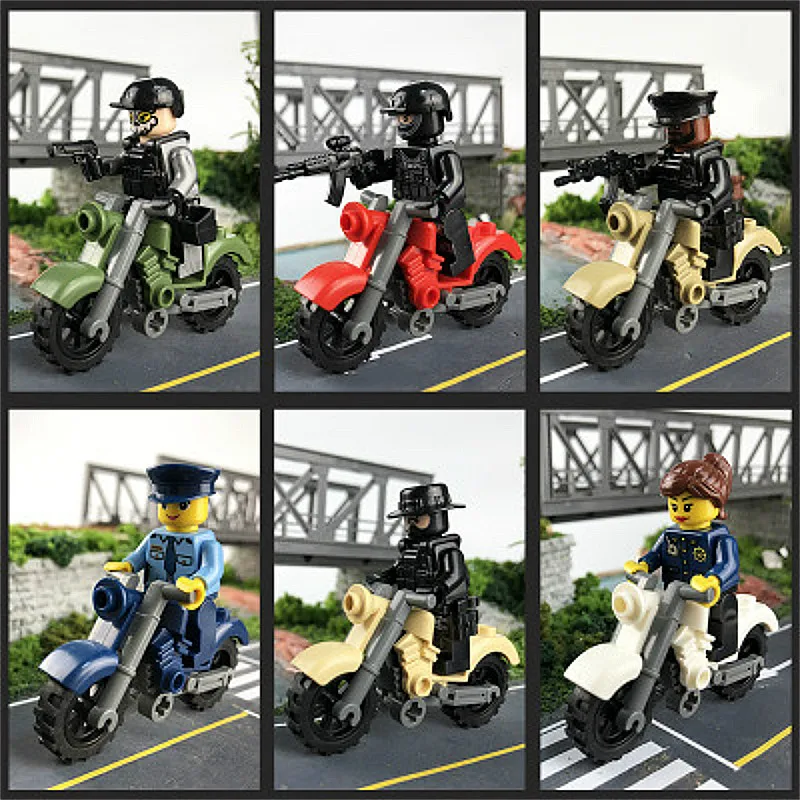 

1pcs Police Robbers Motorcycle Racing Six Colors Building Blocks Compatible Legoed City Figures Trucks Bricks Children Toys