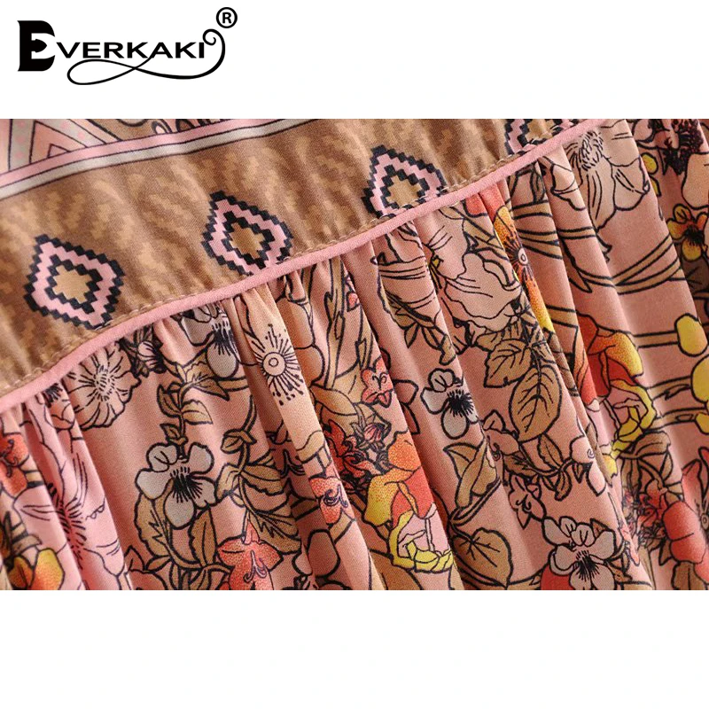 Платье Everkaki Boho женское повседневное с цветочным принтом свободные на шнурках