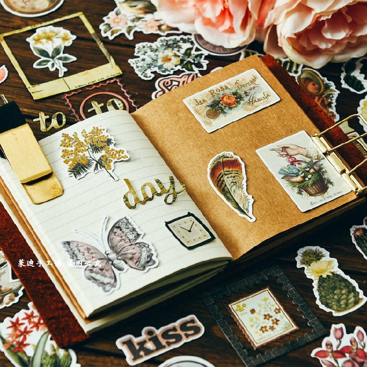 

50pcs Retro objects vintage flower butterfly feather meaty Decorative Paper Card DIY Scrapbooking Projects/Card Making Crafts
