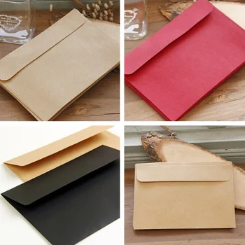 

10pcs Envelopes Kraft/Black/Red Retro Style Blank Kraft Envelopes Plain Kraft Paper Bag Card Bag For Party Birthday Wedding