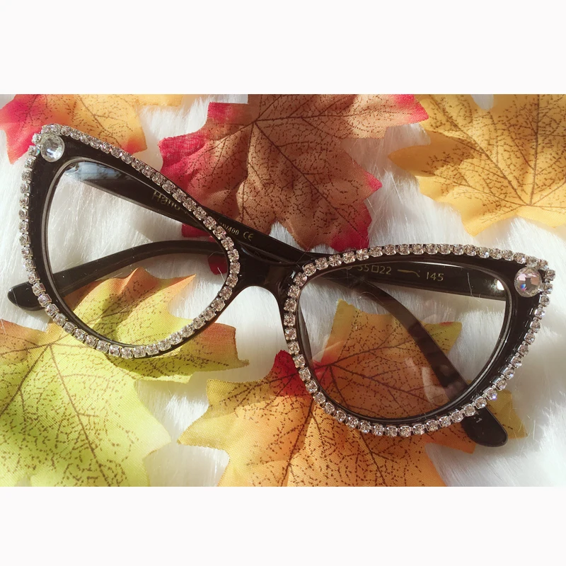 

2019 Fashion Cat Eye Glasses Frame Classic Brand Designer Women Luxury Diamond Eyewear Optical Spectacle