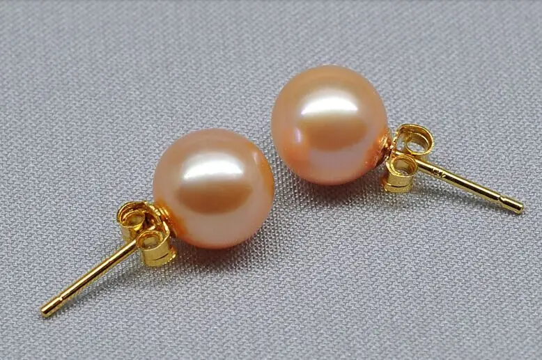 

gogerous south sea round gold pink 10-11mm pearl earring 14KGP