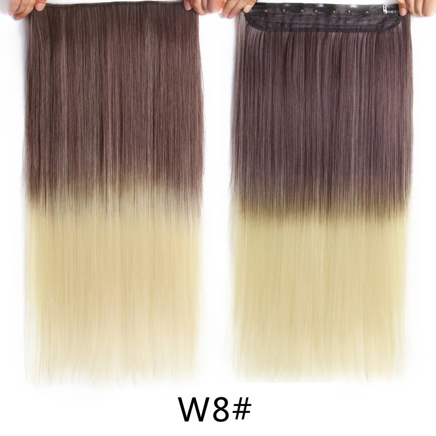 Leeons синтетические волосы Омбре 5 клипс волосы для наращивания черный фиолетовый серый фиолетовый волосы для наращивания прямые волосы на клипсах 22 дюйма - Цвет: 8 #/24 #