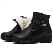 Теплая удобная шерстяная зимняя обувь; женские зимние ботинки; Новинка года; модная обувь из коровьей кожи; женские ботинки на плоской танкетке; ботильоны; большие размеры
