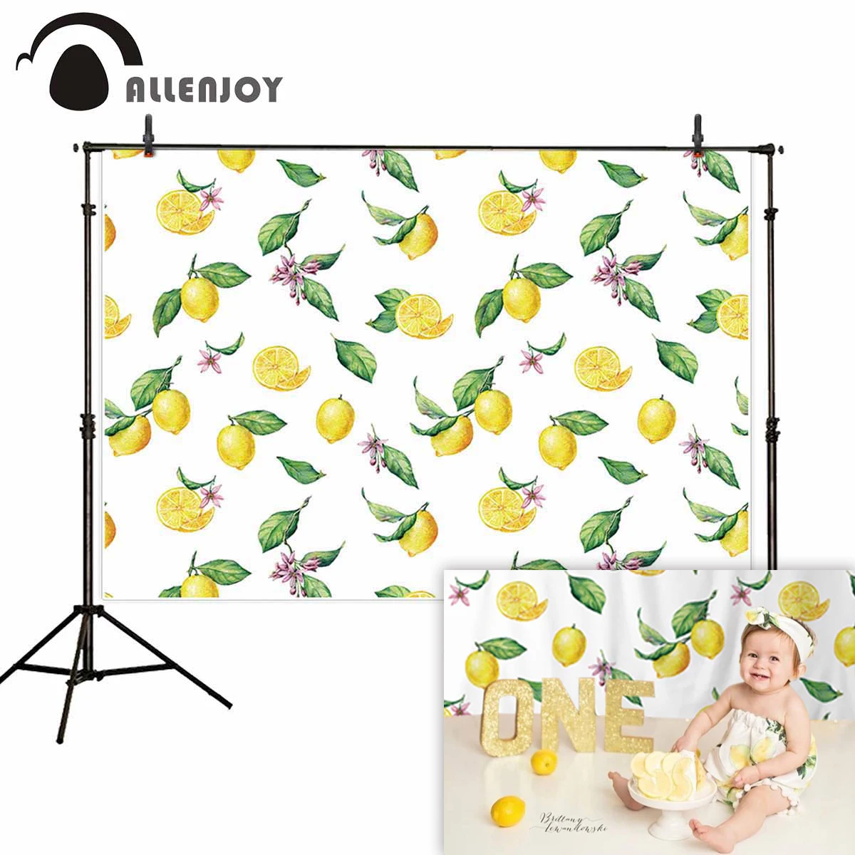 

Allenjoy photo studio background white lemon repeated painting baby birthday backdrops photocall Professional photography