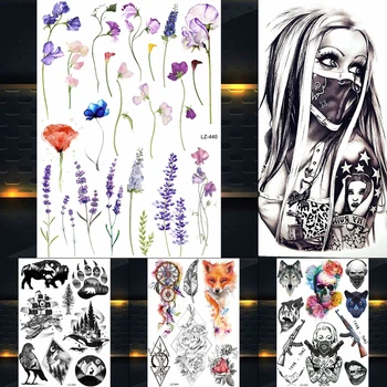 

3D Black Sexy Women With Rose Flower Mask Temporary Tattoo Stickers Girl Waterproof Henna Tattoo Paste Body Art Men Arm Sleeve