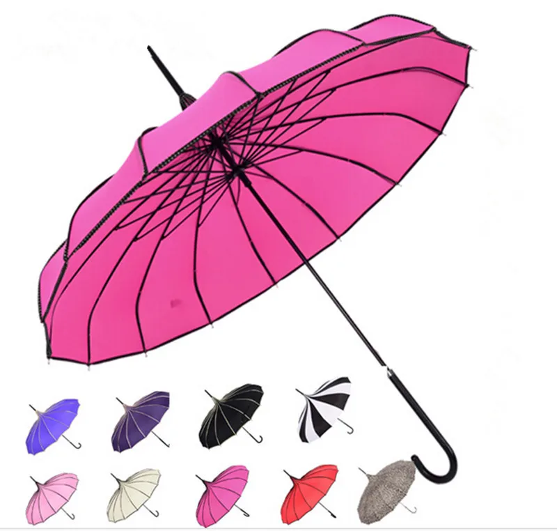 10 Colors Old-fashionable Parasol Pagoda Umbrella Long-handled Straight for Women Men Sun Golf Umbrella Paraguas Infantiles