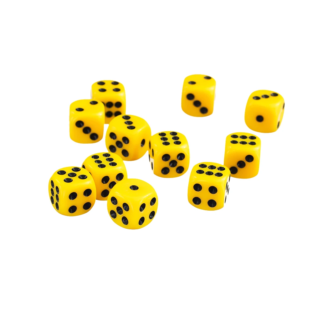 50 x 12mm Acrylic Multi-sided Opaque Six Sided Spot Dice Games D6 D&D RPG Yellow