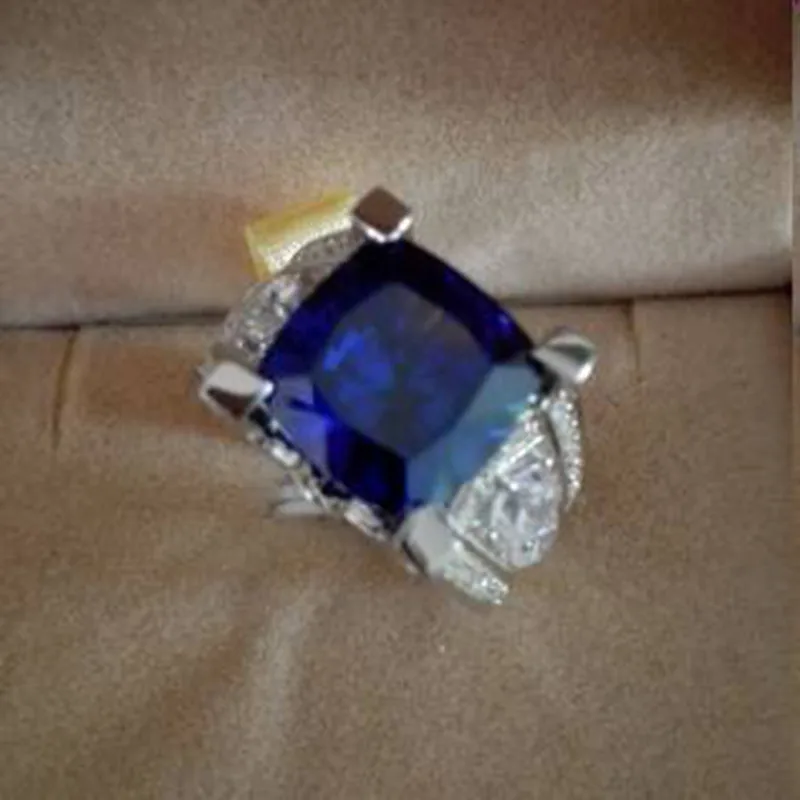 Qi Xuan_AAA синий камень Rings_Fashion Rings_S925 Твердое Серебро с голубым камнем Квадратные Кольца_ производитель прямые продажи