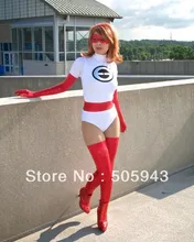 Free Shipping DHL Wholesale Sexy Red Shiny Metallic And White Spandex Zentai Leave Saving the World Super Hero Costume