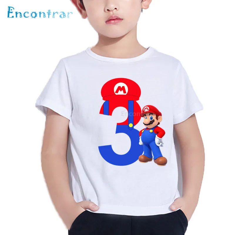 

Happy Birthday Cartoon Super Mario 1-9 Letter Print Kids T shirt Baby Funny T-shirt Boy/Girl Birthday Number Clothes,HKP5233