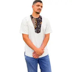 В африканском стиле мужские рубашки Анкара принт лоскутное топы Африка дизайн рубашка dashiki мужской летний топ рубашка Kente наряд