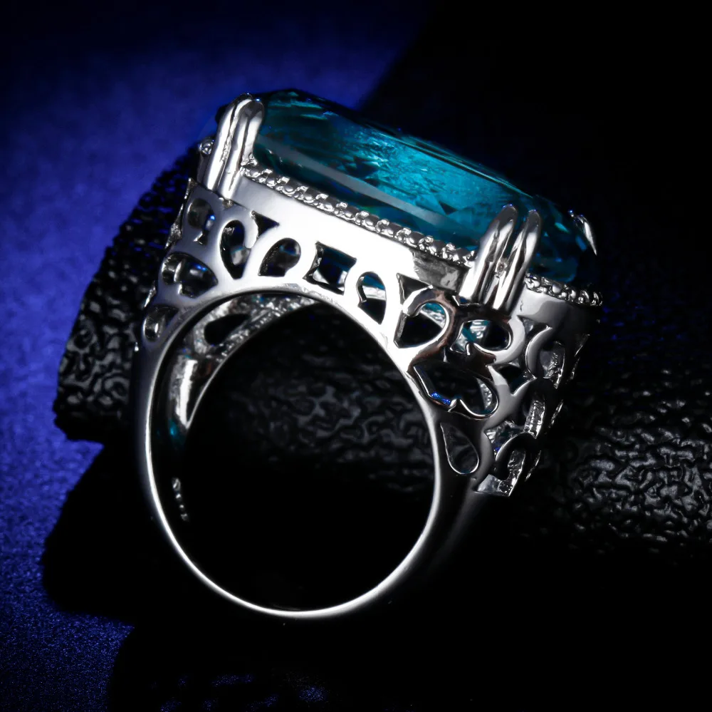 

Original Design Handmade cz unique style top quality Ring blue sapphire Cubic Zirconia Hot Ins sterling silver 925