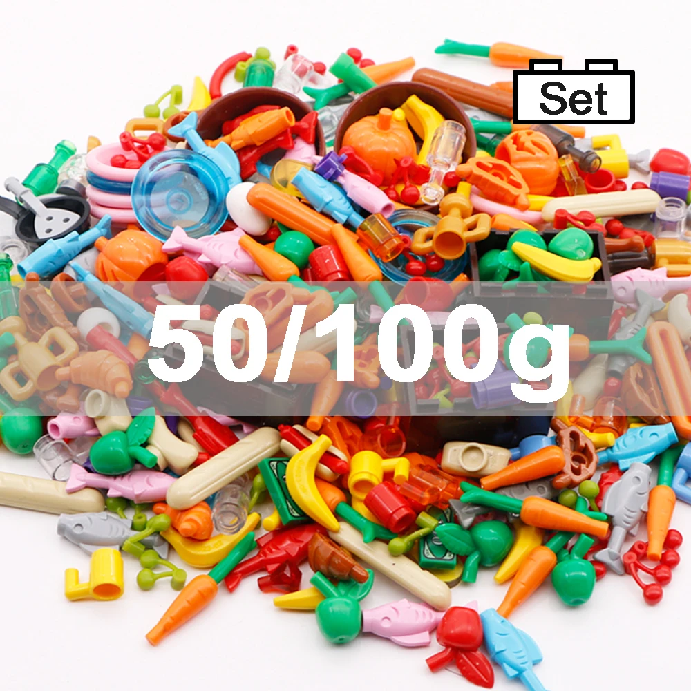 Legoed Food Accessories Friends MOC Building Blocks 110pcs Drinks Fruit Vegetable Bread Fish Bottle City Brick Toys For Children (4)