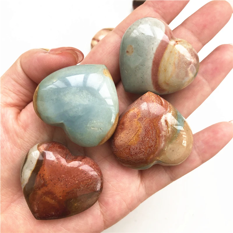 1 Piece Natural Ocean Jasper Heart-shaped Sea Agate Heart Gemstones Decoration Lucky Gemstones Natural