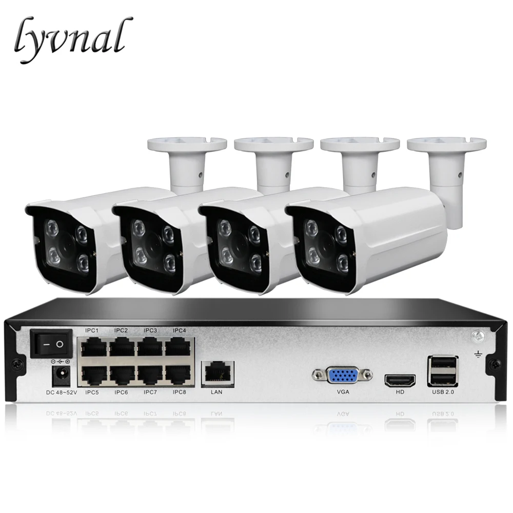 LYVNAL ip-камеры видеонаблюдения 1080 p poe 48 v h.265 h.264 4ch poe системы plug and play p2p onvif 8ch poe nvr комплект