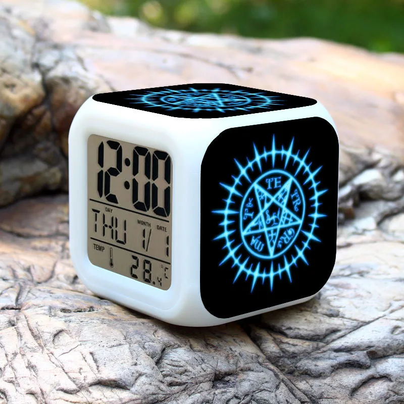 

Smart Digital Alarm Clock LED Black Deacon Anime Theme Desktop Electronic Watch 7 Color Change Digital Table Clock with Calendar