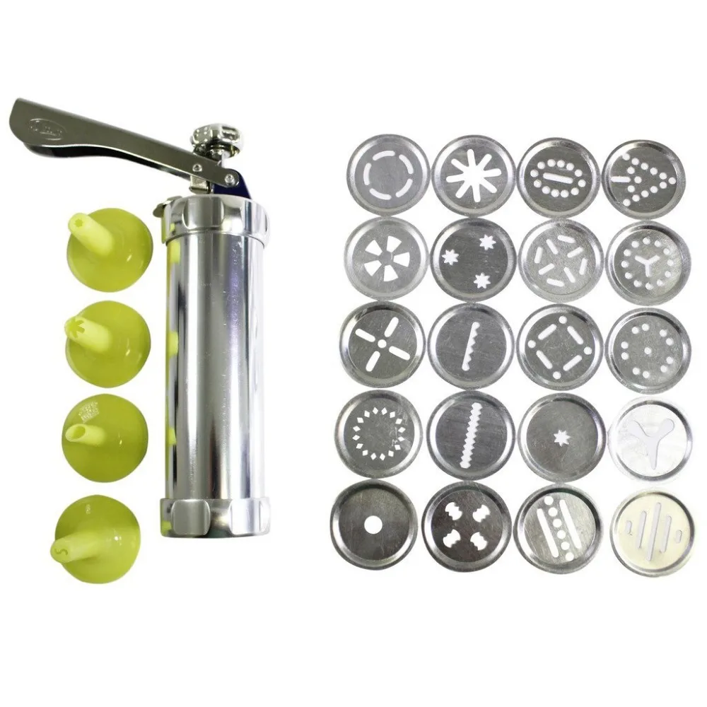 

Cookie Press Kit, Stainless Steel Biscuit Press Set Includes 20 Discs & 4 Icing Tips,Best Christmas Spritz Dough Cookie Gun