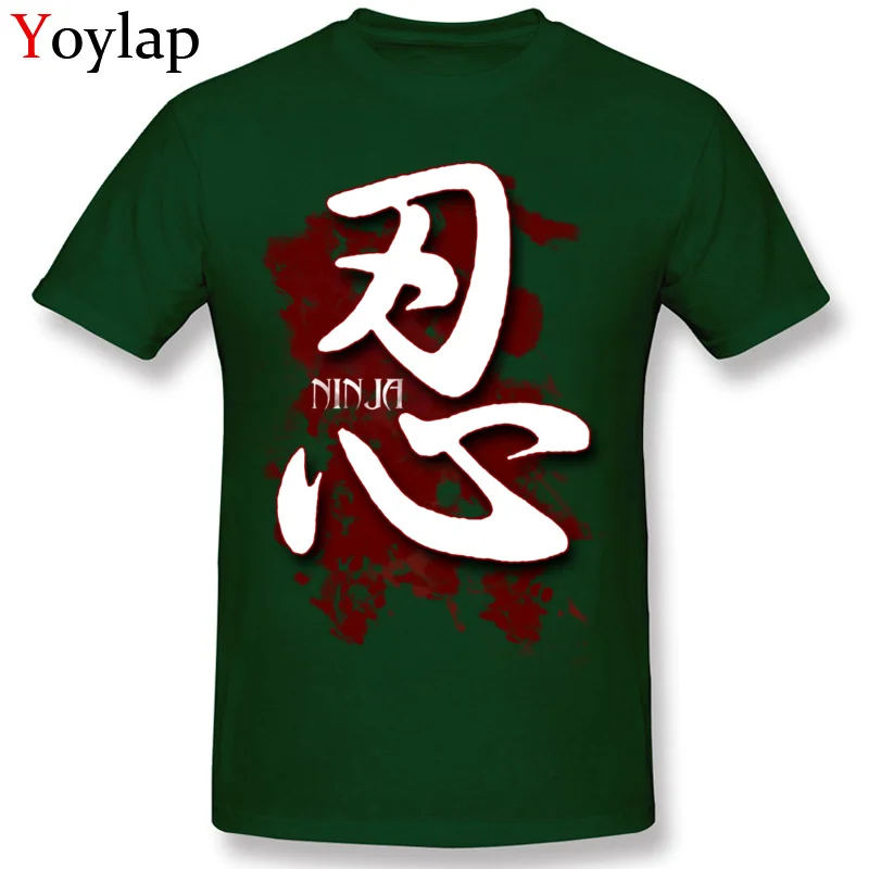 T-shirts Printed Short Sleeve Family Round Collar 100% Cotton Tops Shirt Casual Summer/Autumn WhiteNinja Kanji Tee-Shirt for Men dark green