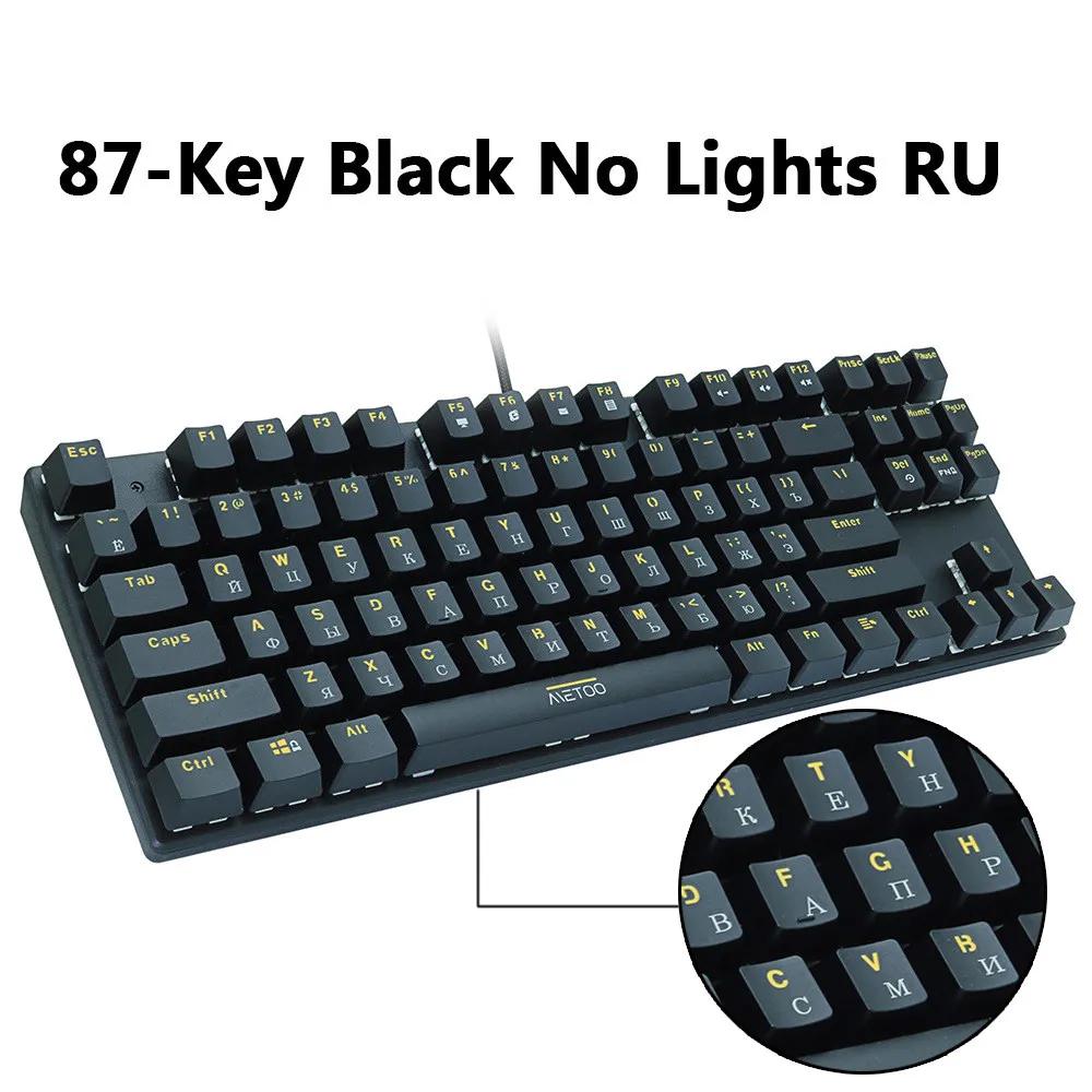 Игровая механическая клавиатура 87/104 ключи Русский/Английский USB Проводная светодиодный подсветкой игровые клавиатуры синий/красный переключатель для компьютерных игр - Цвет: 87 Black No light RU