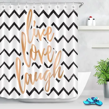 

LB 72'' Waterproof Polyester Black and White Stripes Orange Love Shower Curtains Bathroom Curtain Fabric for Bathtub Home Decor