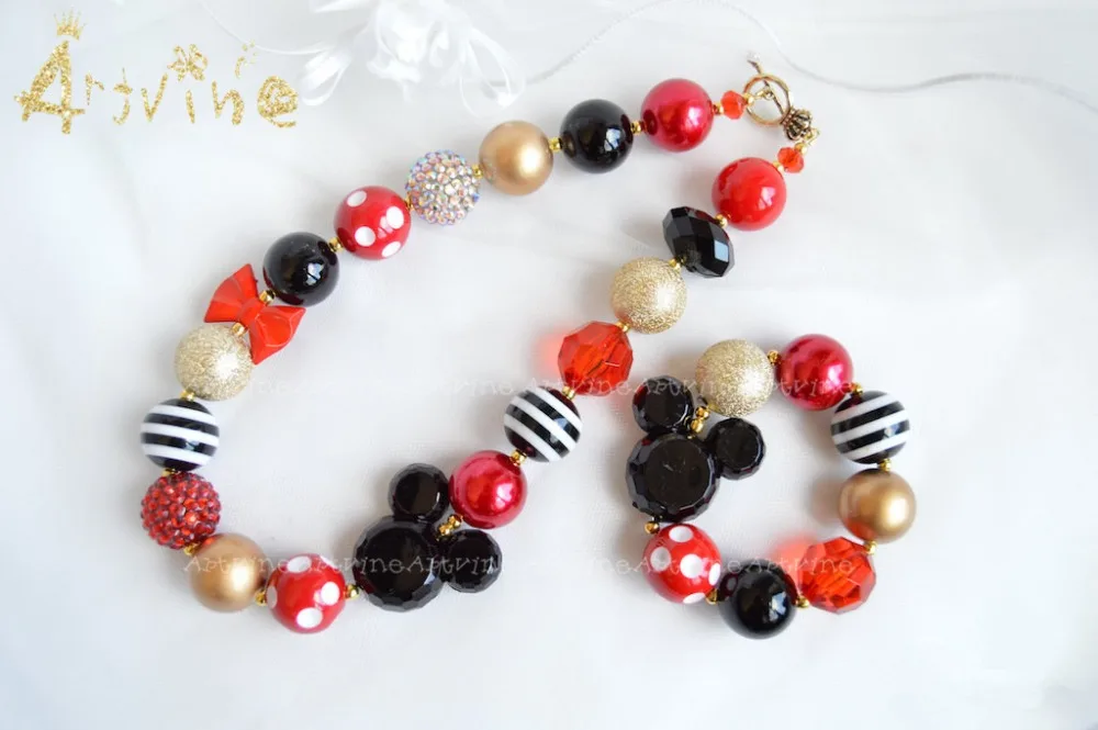 

Artvine Gold Red Minnie mouse neckalces Bubblegum Necklace chunky Bubblegum Girl Chunky Necklace CT4