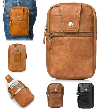 

YICHENG 100% Multifunctional Leather Men's Waist Packs Crazy Horse Leather Pocket Purse Coin Short Quality Mobile phone pocket