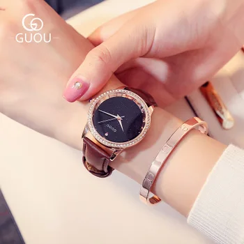 

GUOU Watch Women Exquisite Luxury Diamond Quartz Watch Fashion Brand Dress Women watches Leather Wristwatch relogio feminino