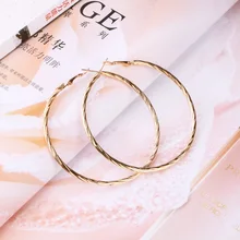 Золотая, серебряная, круглая, большая, круглая, 6,7 см, большая серьга-кольцо для женщин, аксессуары, сплав, модное ювелирное изделие, серьги