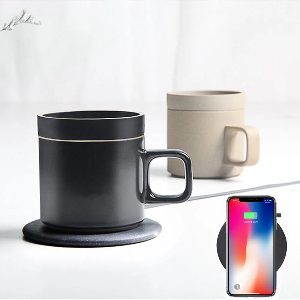 

2in1 Fast Q1 10W Wireless Charging pad dock cradle charger & 55-Degree Electric Heating Coffee Mug warmer cup for iphone samsung