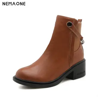 

NEMAONE Women's Ankle Boots 5cm thick High Heels Ladies western shoes autumn Winter Woman boots gray brown Black Plus Size 43