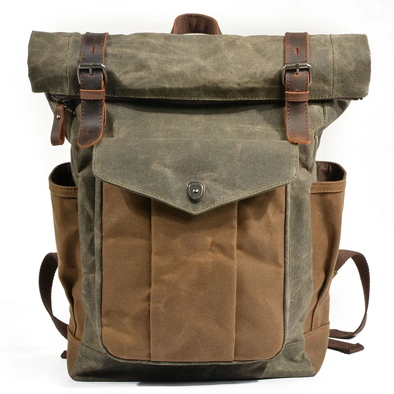 

Euro-American retro backpack men's and women's backpack oil wax canvas travel computer bag outdoor waterproof sports mountaineer