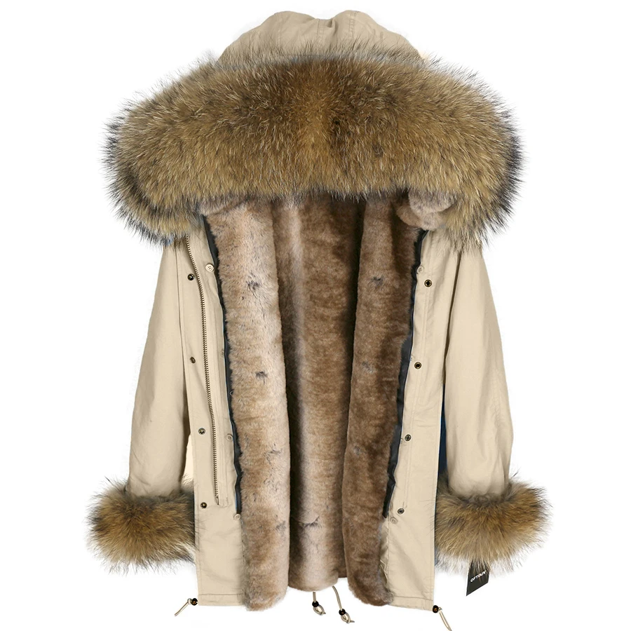 OFTBUY, длинная парка, зимняя куртка, Женское пальто с натуральным мехом, большой воротник из натурального меха енота, капюшон, Толстая теплая подкладка, уличная одежда, бренд Luxuty - Цвет: 24