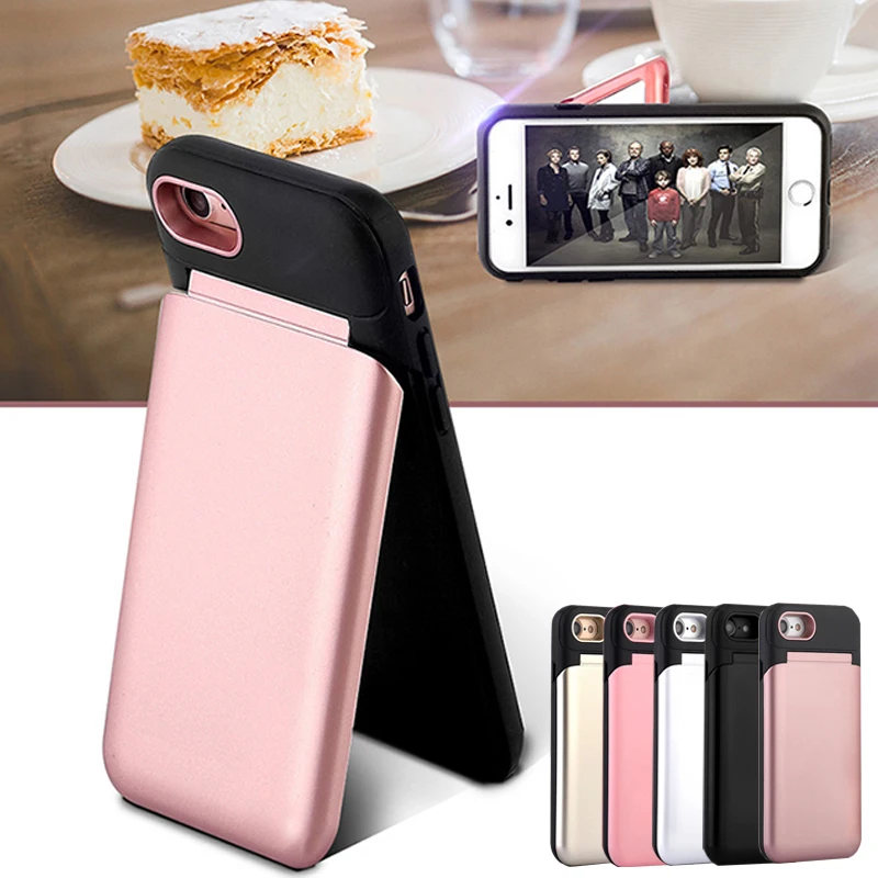 

Fashion Mirror Flip Case For iphone X 8 7 6 6s Plus Fitted Cases Multifunction Makeup Mirror Holder Stand Cover With Card Slots
