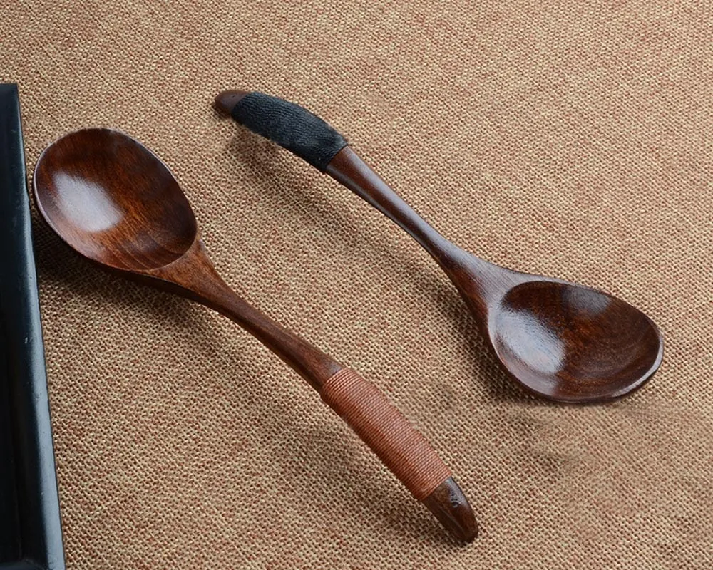 6Pcs Kitchen Wooden Spoon Cooking Utensil Tool Soup Tea Tableware Spoon Reusable