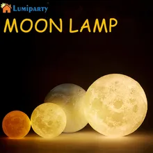 Lumiparty 3D Simulation Moon Night Light 3 LEDs USB Rechargeable Moonlight Desk Lamp Wood Base led light jk25