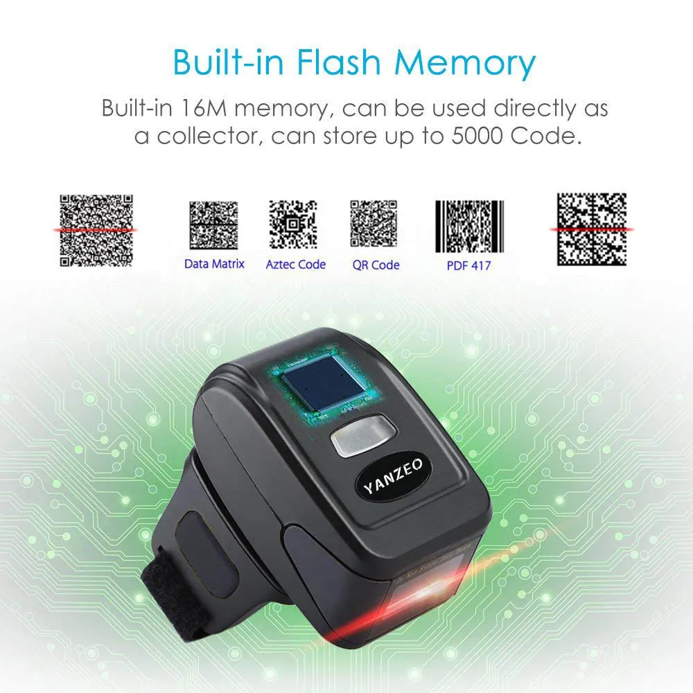 Yanzeo R1820 محمول لاسلكي صغير Qr كود لبس الطوق بلوتوث 2.4G 2D الباركود ماسحة البنصر الباركود ماسحة