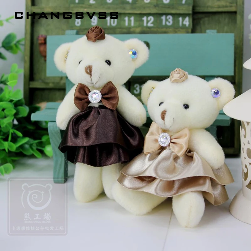 Hotsale 12 unids/lote suave muñecas del oso de peluche juguetes vestido elegante 12 cm animales de peluche Kawaii juguetes de peluche peluches de animales