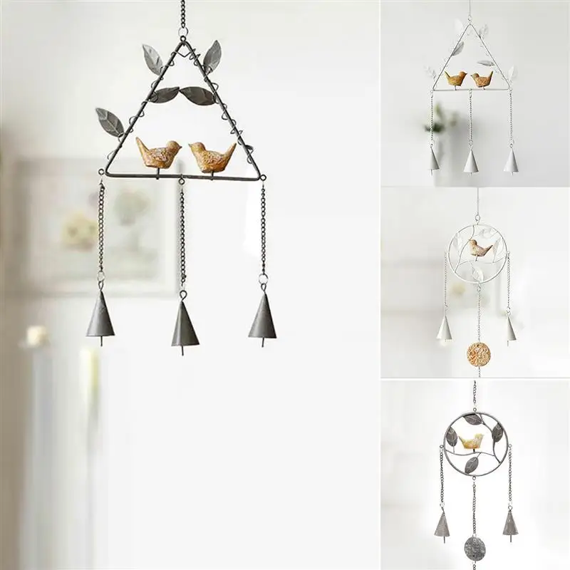 New Metal Wind Chime Round Hanging Decor Bird Pattern Wind Chime