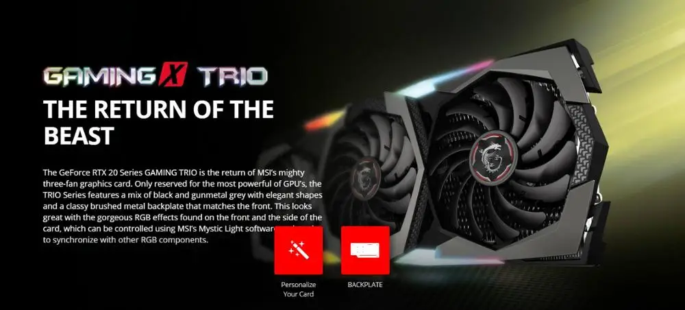 Видеокарта MSI GeForce RTX 2080Ti GAMING X TRIO 11 ГБ GDDR6 1755 МГц 4352 единиц 352 бит 14 Гбит/с PCI Express x16 3,0 видеокарта