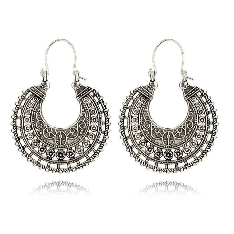 

Fashion Bohemian Personality Vintage Cutout Semicircular Pendant Earrings Ethnic Style Half Moon Pendant Earrings Fashion girl's