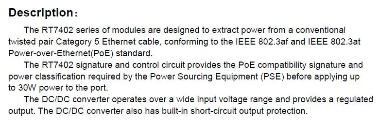 RT7402 POE Модуль RT7402-12V 2A DIP 30 Вт POE PD модуль