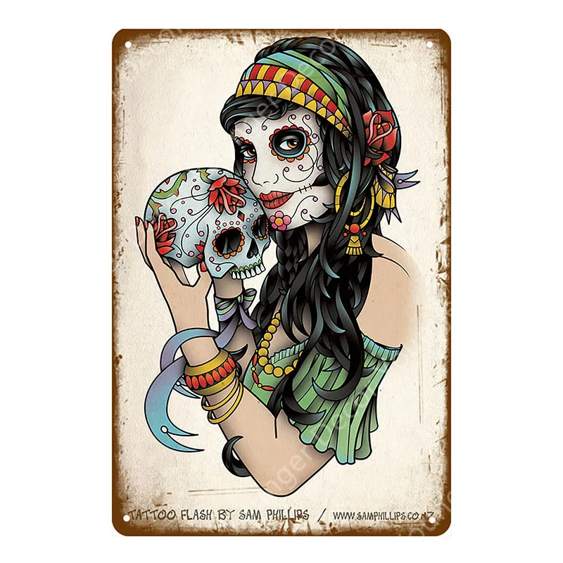 Сахарный череп металлические жестяные знаки мексиканский фестиваль День мертвых табличка настенная живопись плакат вечерние украшения для дома - Color: YD5165G