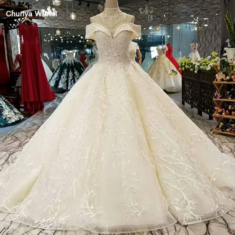 LS632498 когда-либо очень принцесса свадебное платье с плеча длинным рукавом возлюбленной этаж длины невесты свадебные платья с ожерельем