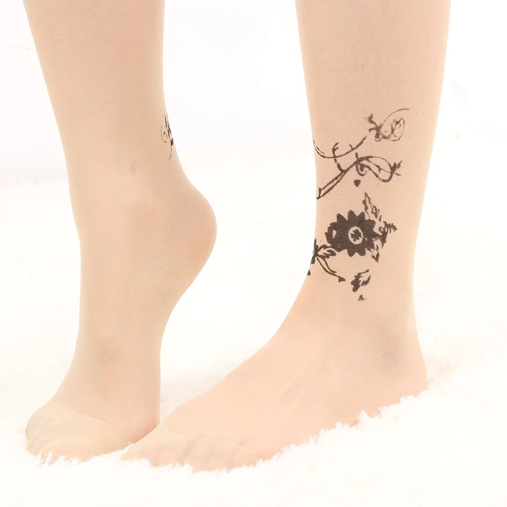 

Fashion Lovely Sexy Women Girl Cute Tattoo Pattern Printed Skin Color Party Vacation Pantyhose Stockings 2019 New