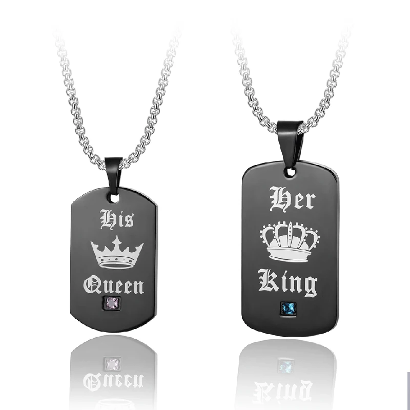 

JEBWMN New Fashion Hiphop/eock King&Queen's Tag Premium Stainless Steel Couple Necklace Pendant Valentine's Day Birthday Gift