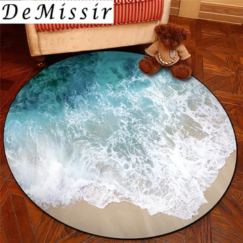 

DeMissir 3D Sea Beach 8 Kinds Round Carpet For Living Room Swivel Chair Pad Non-slip Rug tapete tapis alfombra mat tappeto